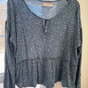 NWOT Lucky Brand Blue Knit Ditsy Peasant Blouse